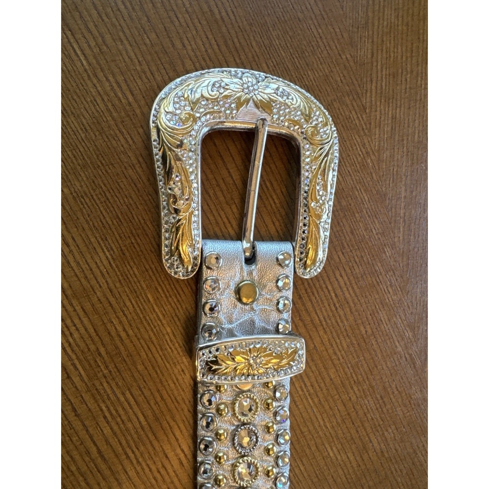 Kippys Vintage Customer Western Style Belt, Swarovski Gold Silver Size 28"-32"